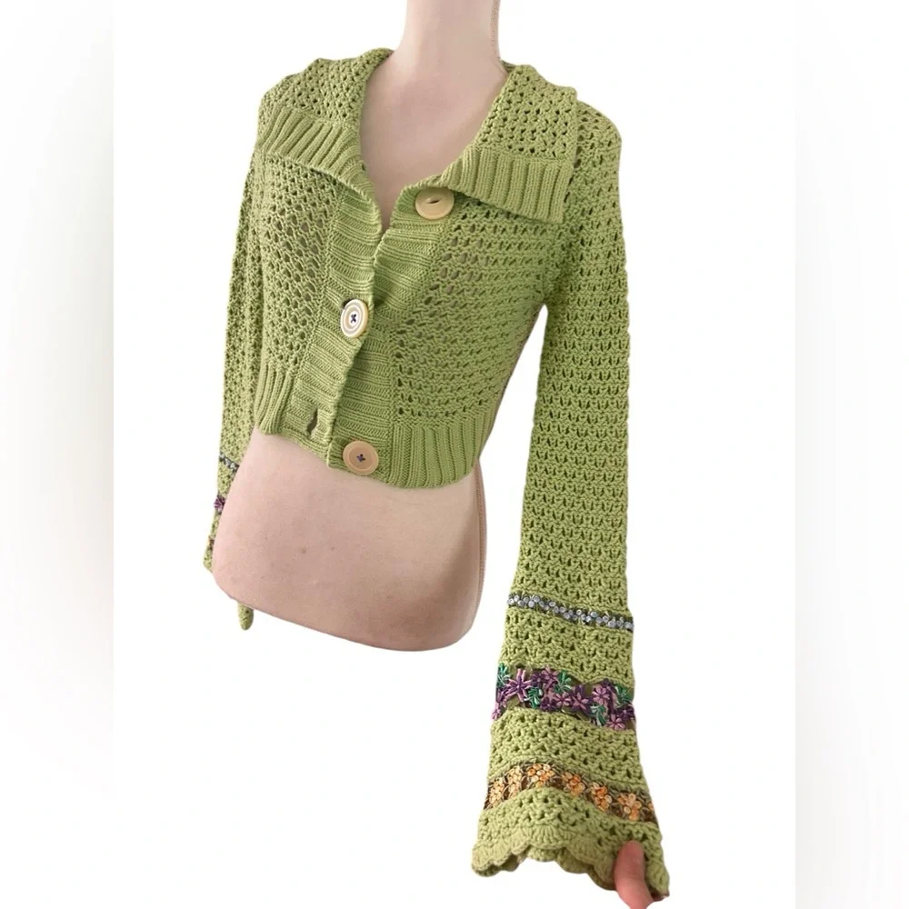 Green Crochet Women's Sweater - Picture 2 of 4